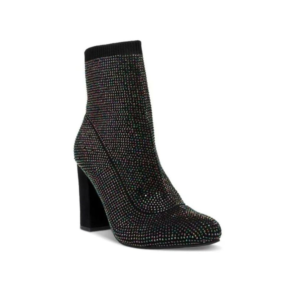 WILD PAIR Womens Black Sock Stretch Baybe Pointed Toe Block Heel Booties 5 M